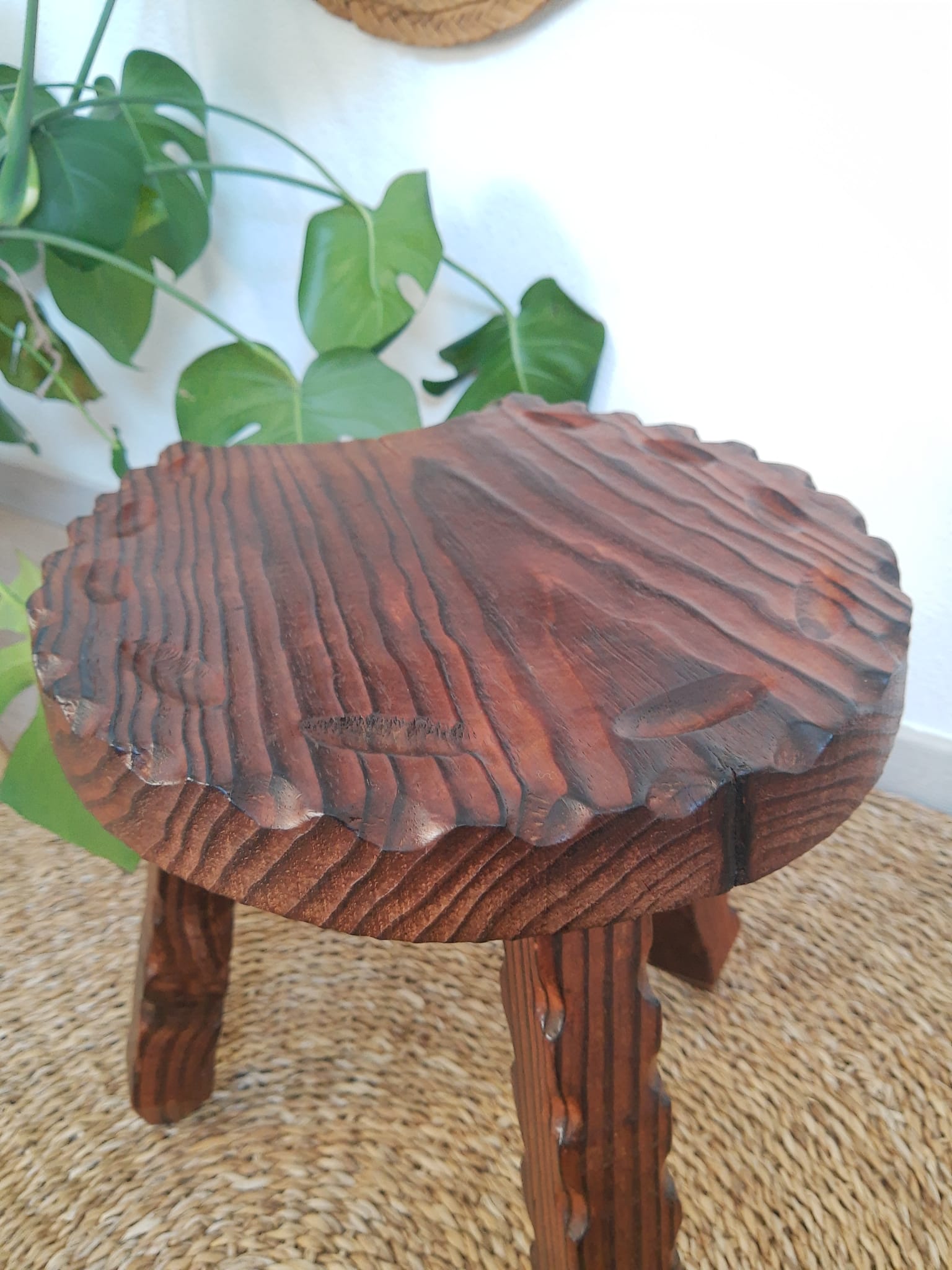 Wooden tripod brutalist farm stool vintage