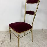 Chaise vintage hollywood regency brass and velvet années 1950