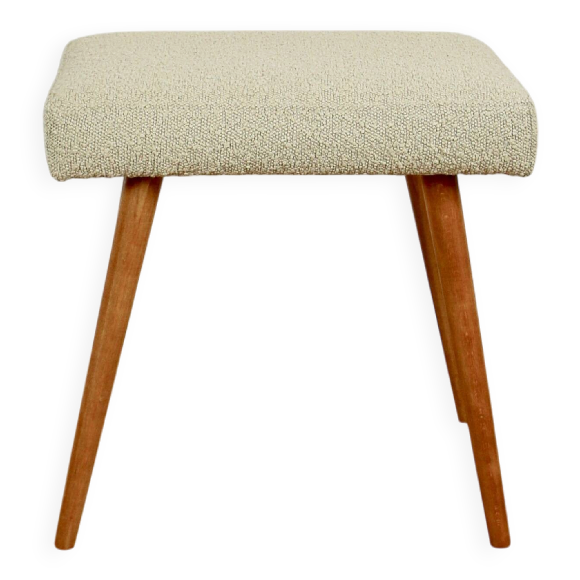 Tabouret en bouclé beige - pieds ronds en hêtre - 2 pièces disponibles