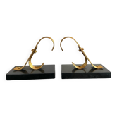 Pair of Modernist Gold Starry Bookends