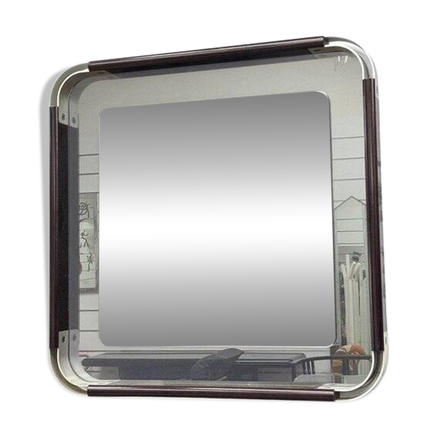 Vintage Wall Mirror in Steel and Bakelite, 1970s