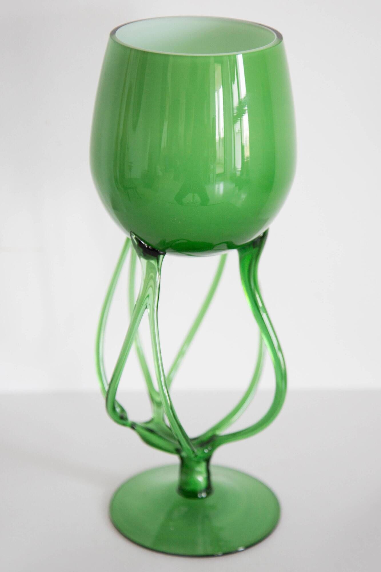 Vintage artistic green vase from the mid-century, Poland, Europe, 1970s.