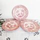 3 Red English porcelain dinner plates, England