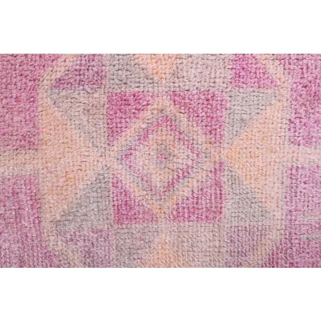 Vintage Turkish Hand-Knotted Wool Cotton Pink Runner Rug 80x365