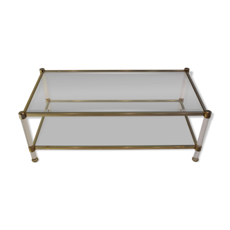 Plexiglass, glass and brass coffee table after Romeo Rega