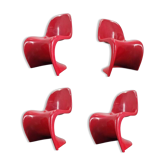 Set of Four Red Chairs by Verner Panton for Herman Miller/ Fehlbaum, 1970s