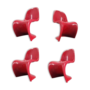 Set of Four Red Chairs by Verner Panton for Herman Miller/ Fehlbaum, 1970s