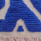 Klein blue and white Berber rug with abstract relief
