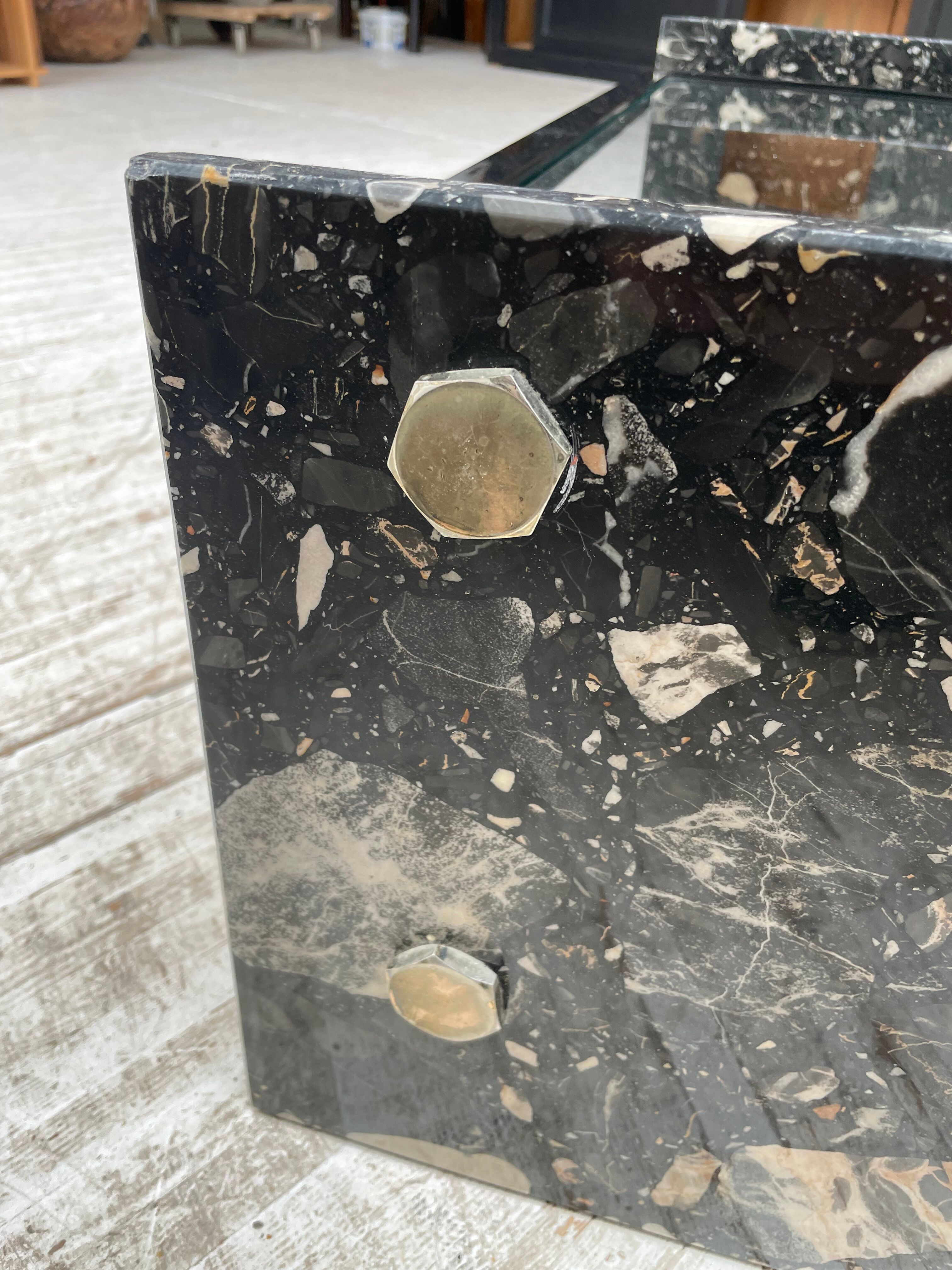 Coffee table year 80 Italian marble and glass