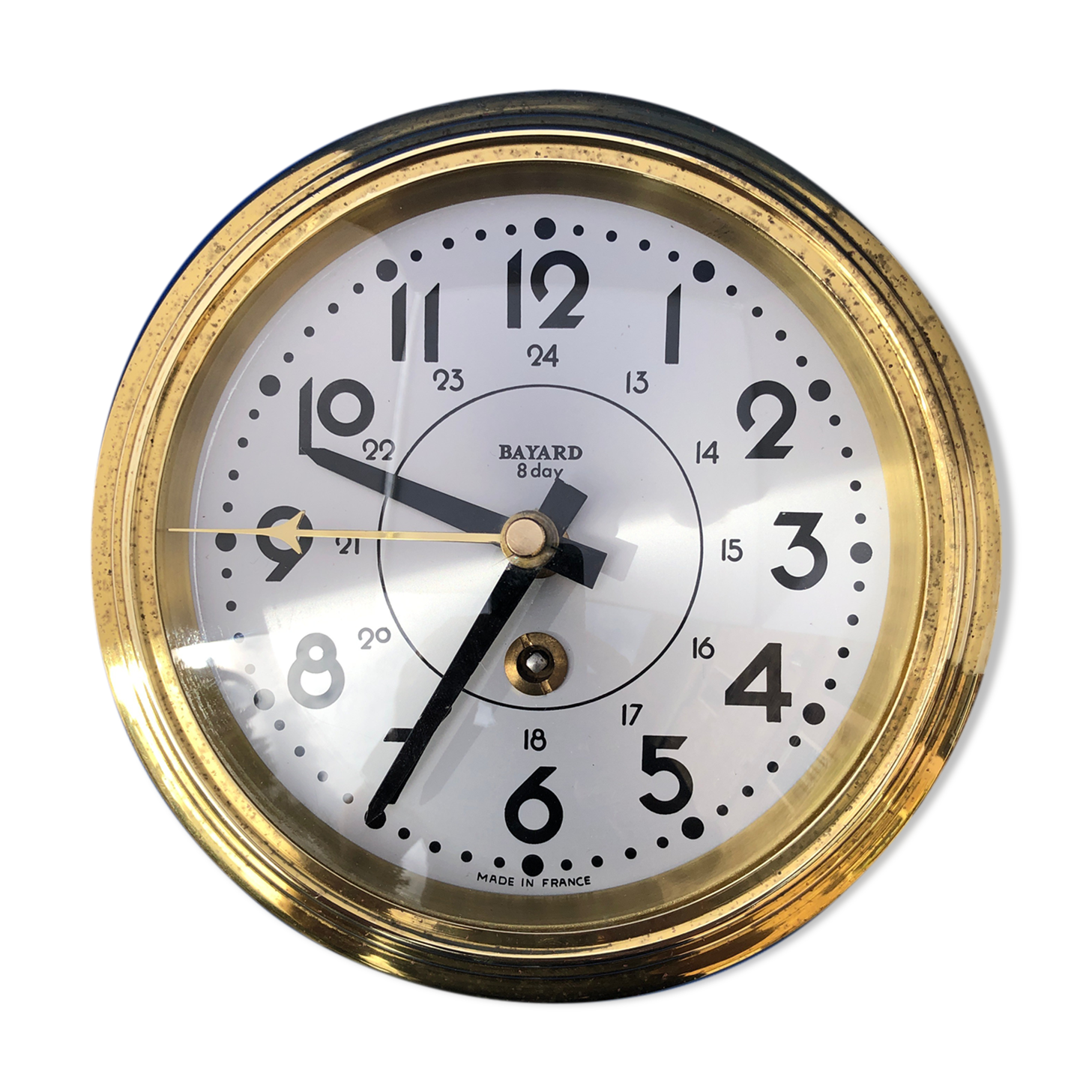 Old modernist brass wall clock 1930 bayard movement 8 days