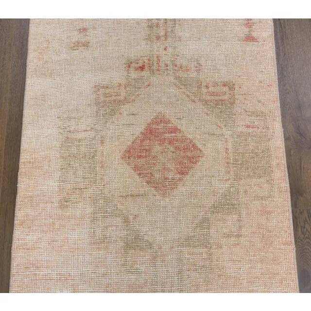 Vintage Turkish Hand-Knotted Beige Peach Runner Rug 89x330