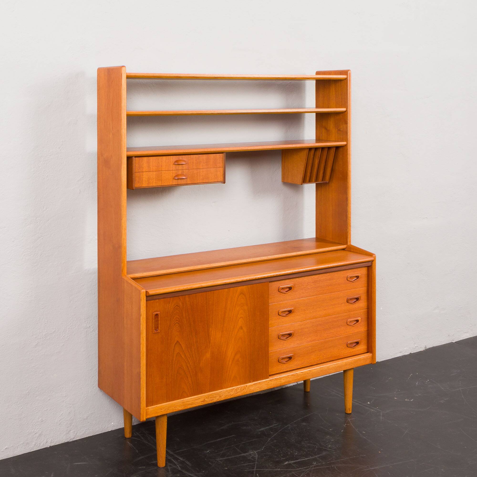 Danish vintage teak bookcase with a hidden desk, 1960s