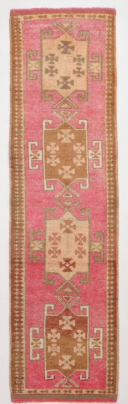 3x11 Faded Pink & Brown Vintage Runner Rug,