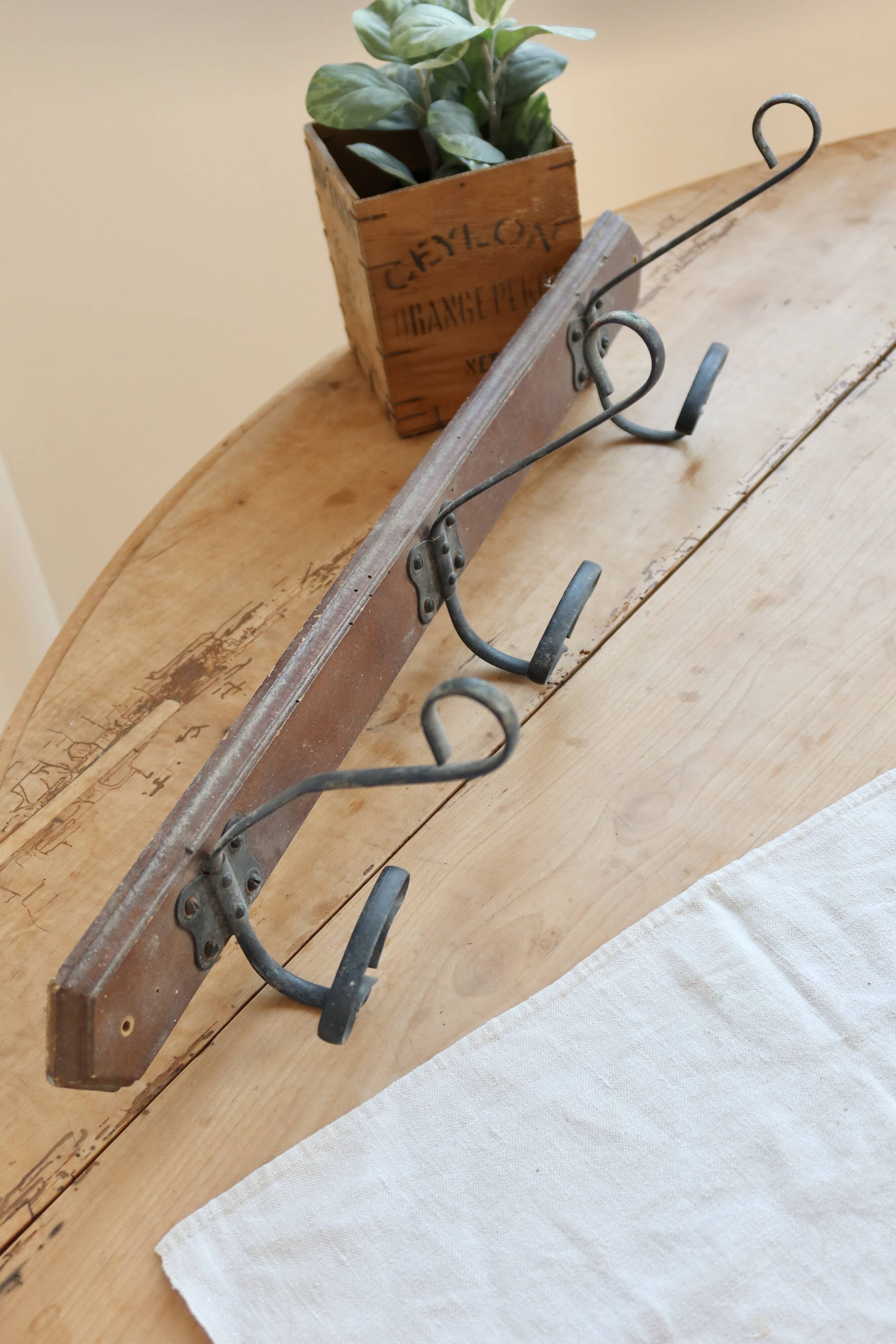 Vintage wooden wall hook – 3 metal hooks
