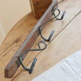 Vintage wooden wall hook – 3 metal hooks