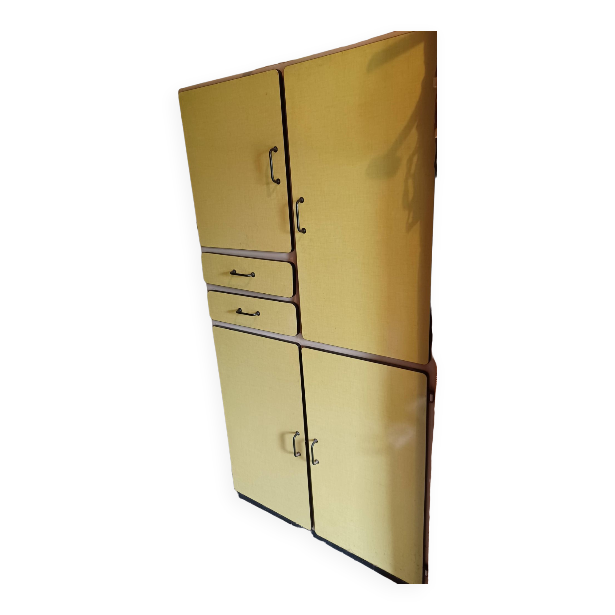 Yellow formica kitchen cabinet