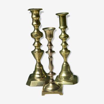 Set of three vintage brass candlesticks