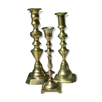 Set of three vintage brass candlesticks