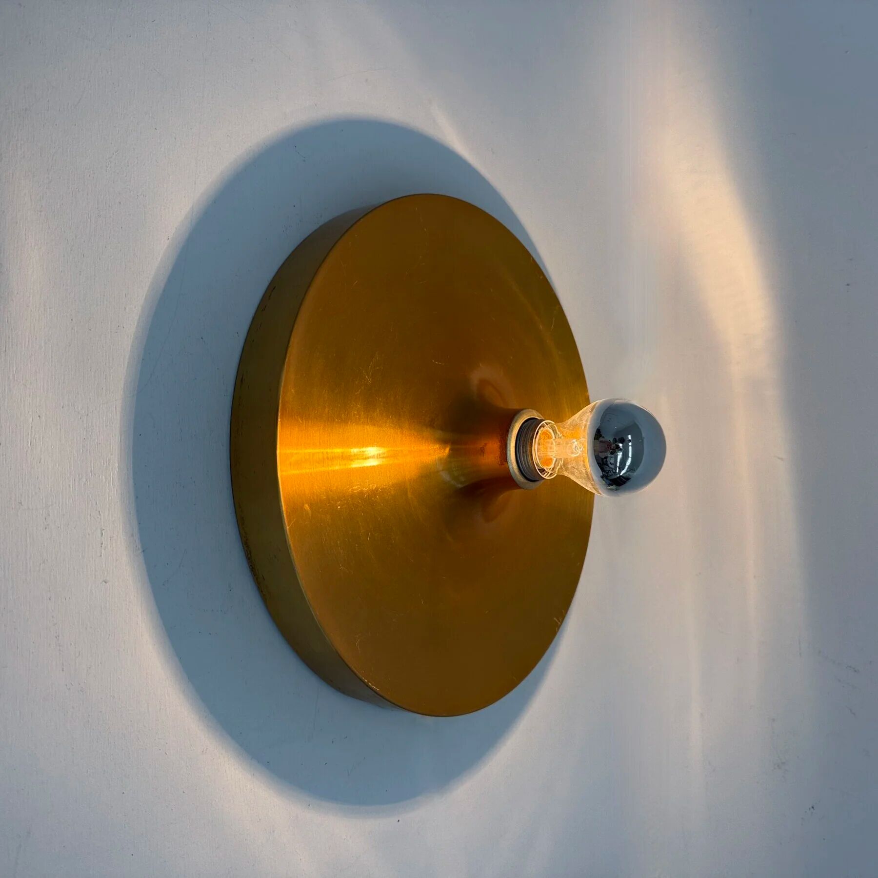 Vintage rose gold disc wall lamp sconce, 1970s Germany