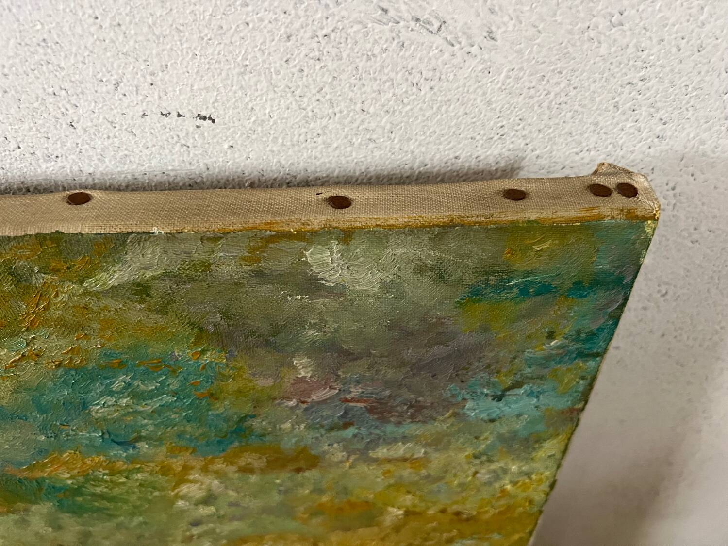 Canvas signed 20th century caravan with dedication on the back