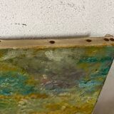 Canvas signed 20th century caravan with dedication on the back