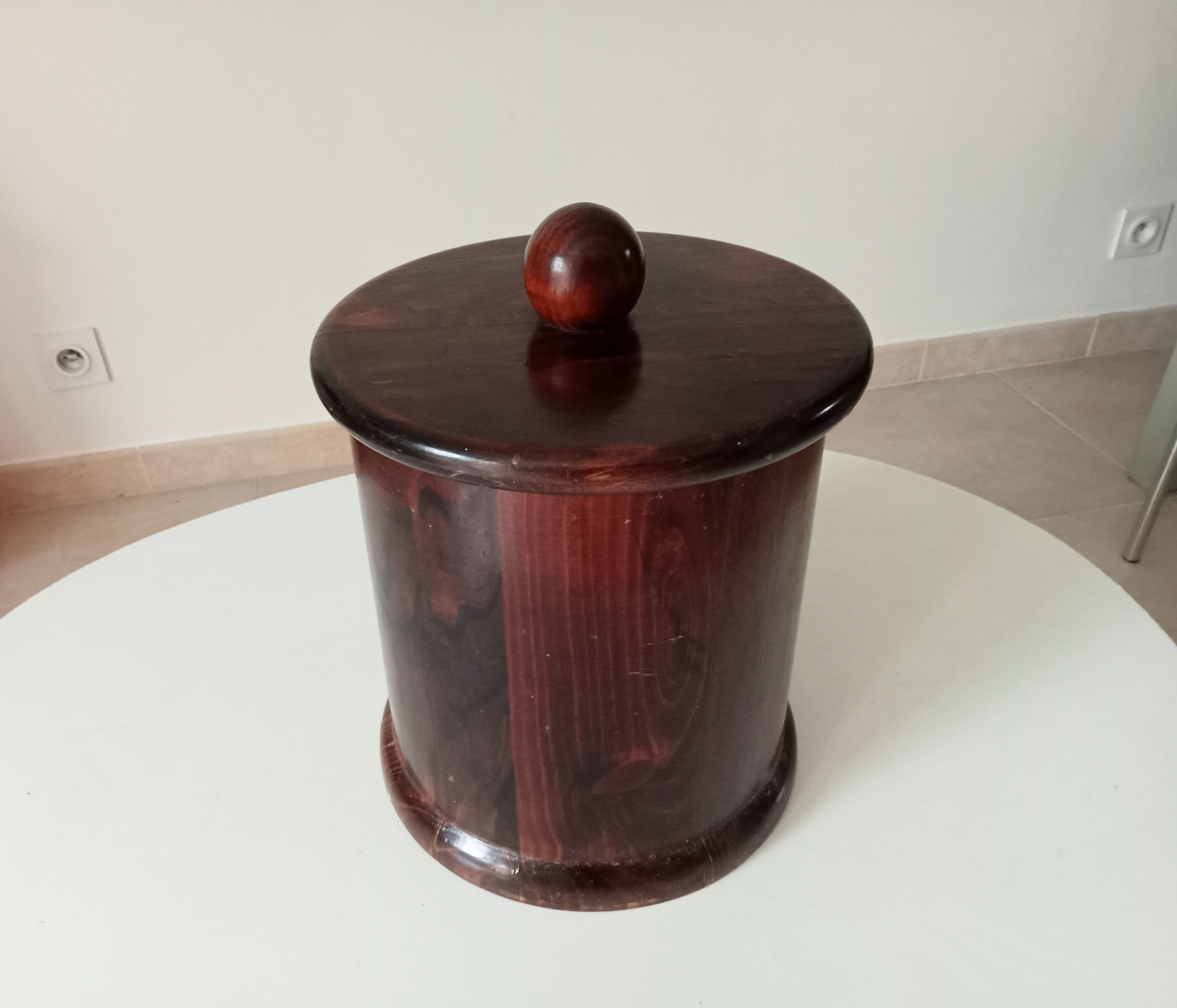 Vintage turned wooden table bin