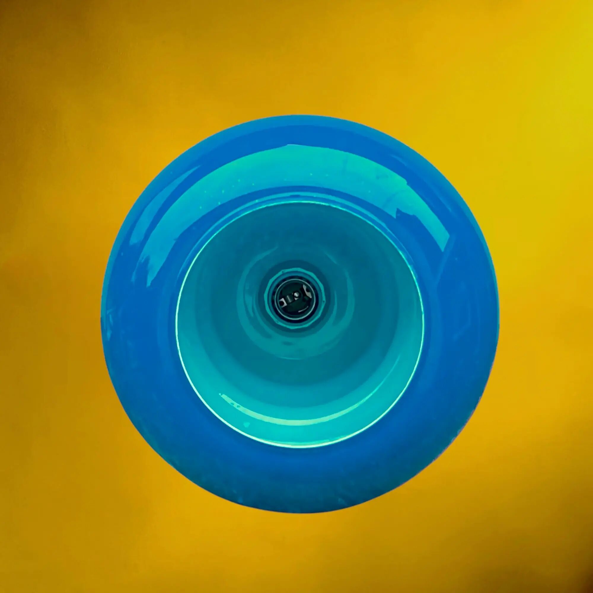 Turquoise glass and painted white wood pendant – 1970s