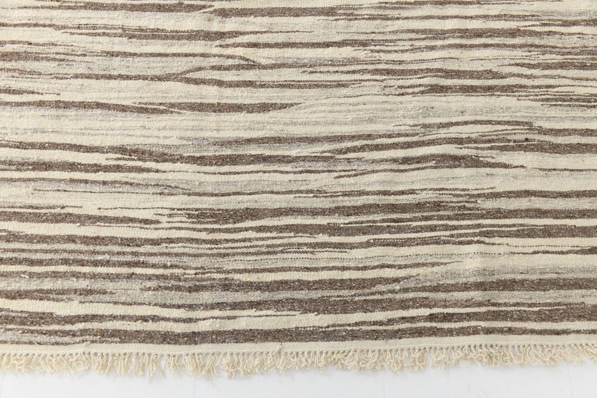 8x10 Striped Pattern Brown & Beige Vintage Kilim Rug, 232x291Cm