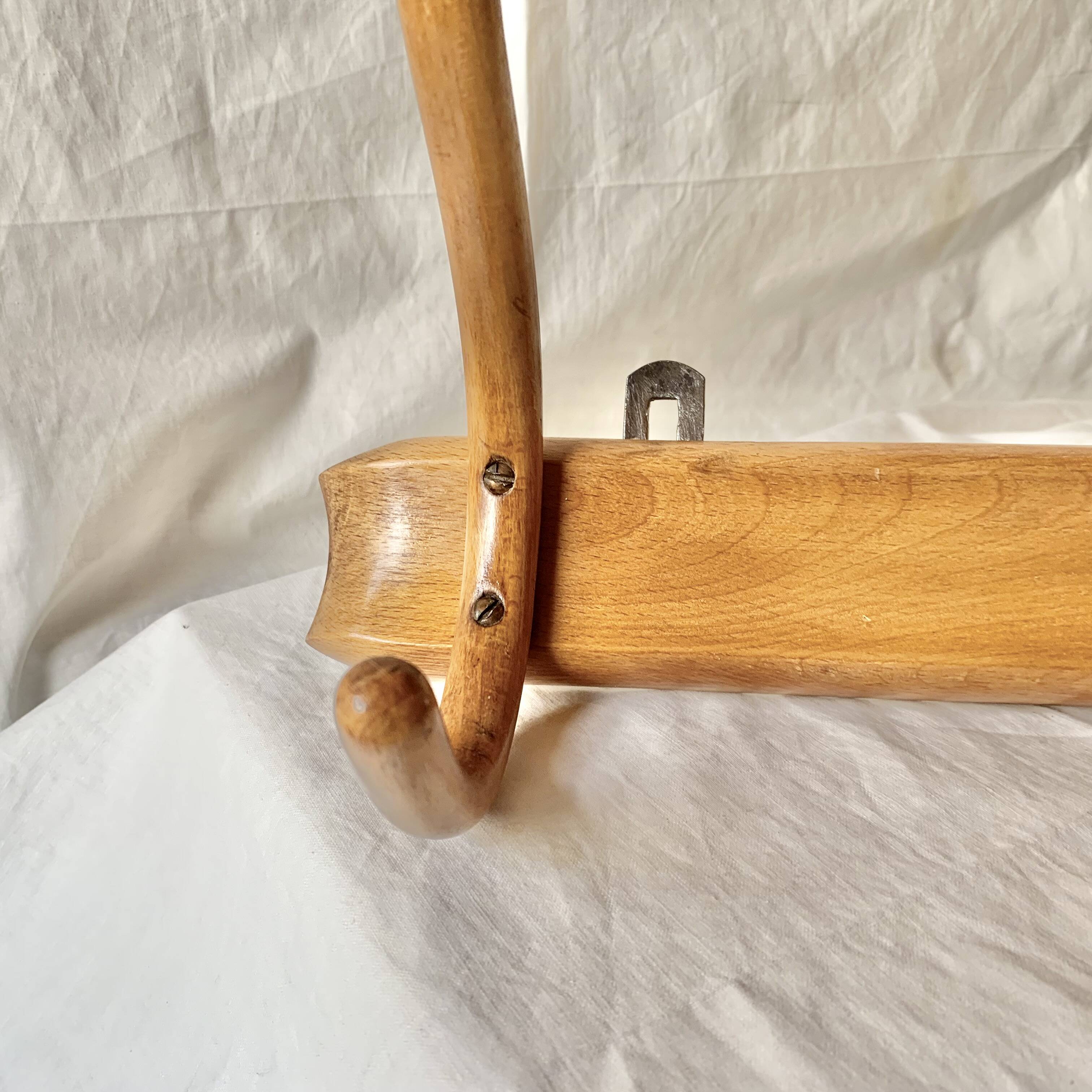 Old Thonet wall coat rack in bent wood - 3 hooks