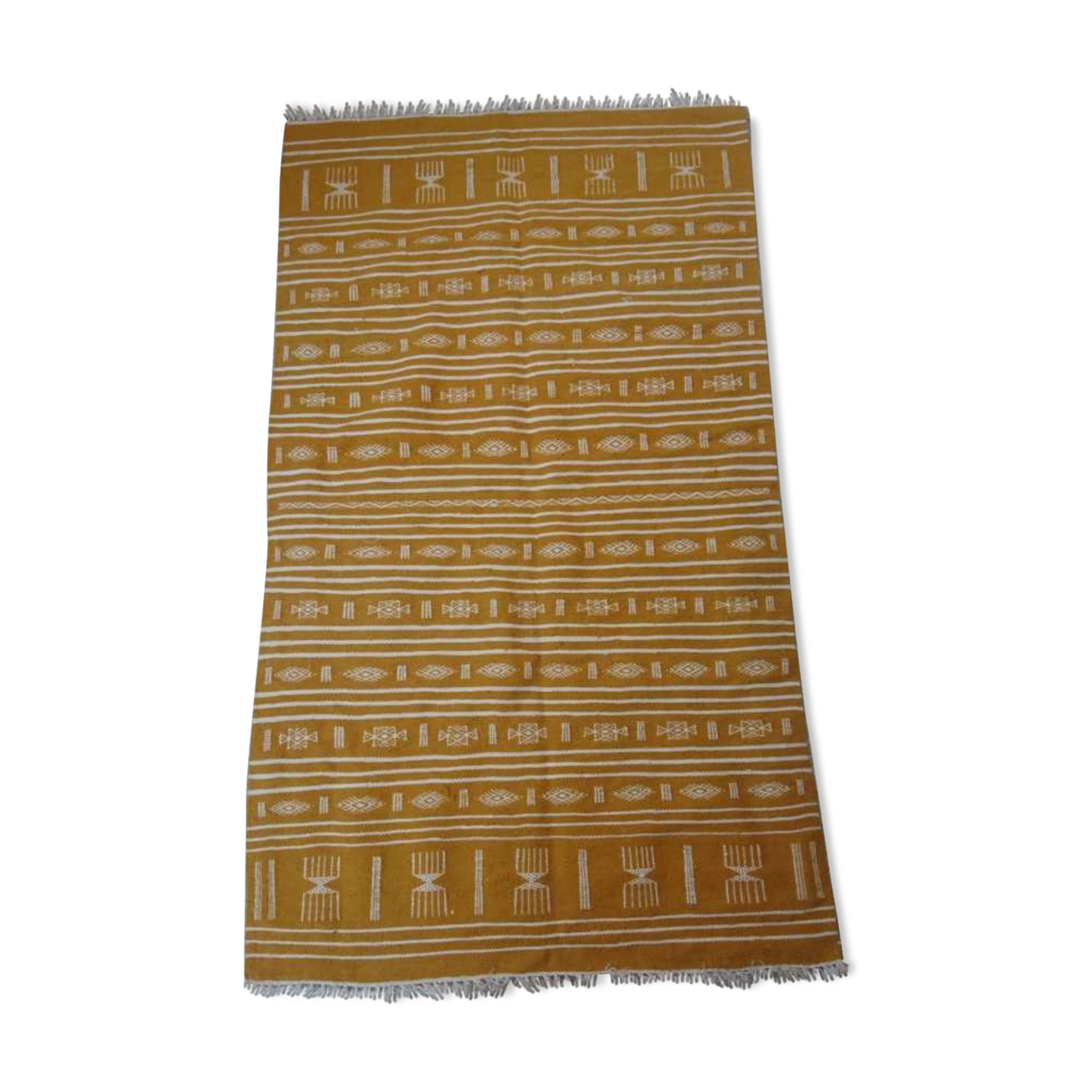 Yellow and white berber kilim in pure wool 122x215cm