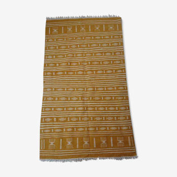 Yellow and white berber kilim in pure wool 122x215cm