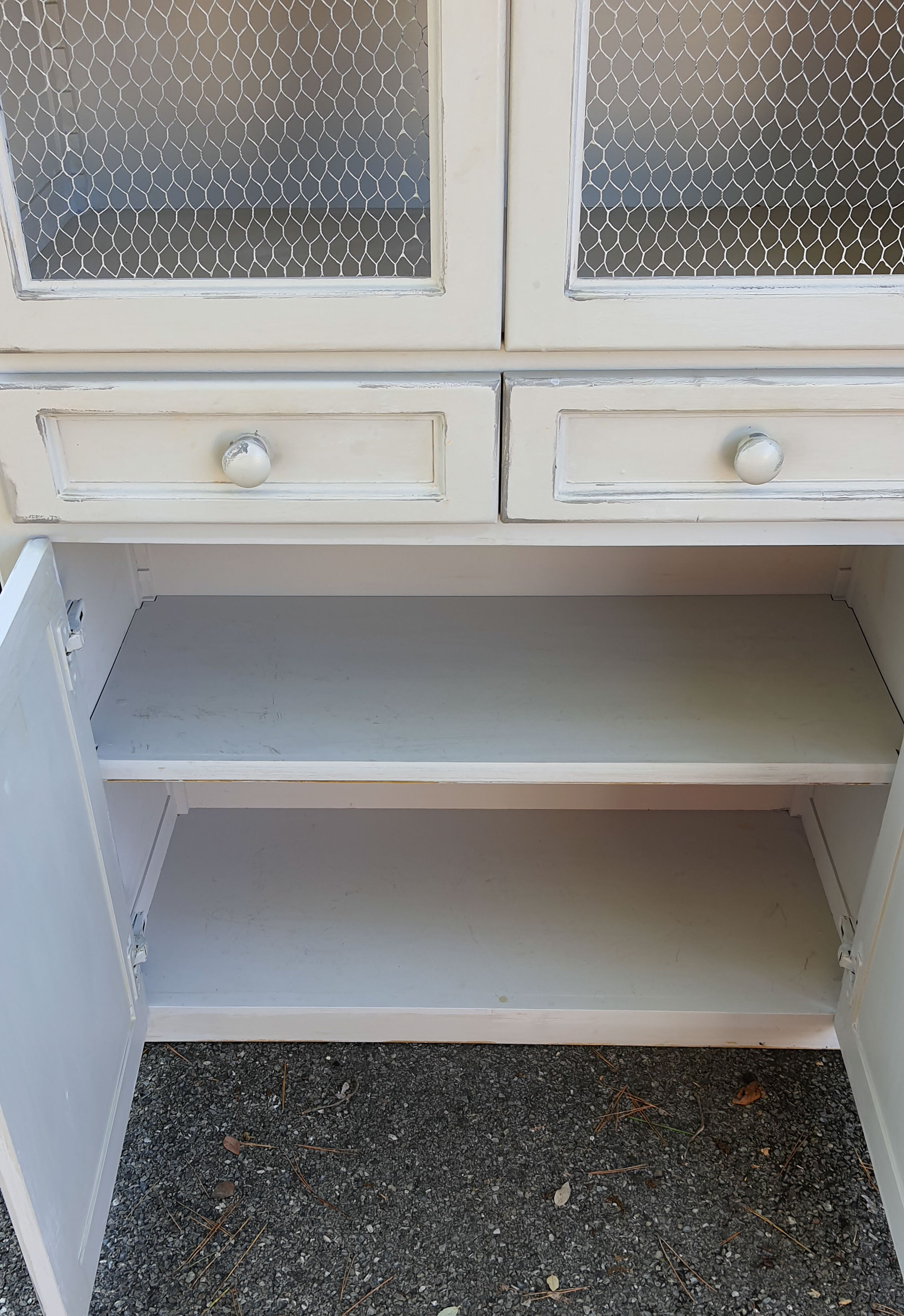 Large taupe gray chicken coop buffet