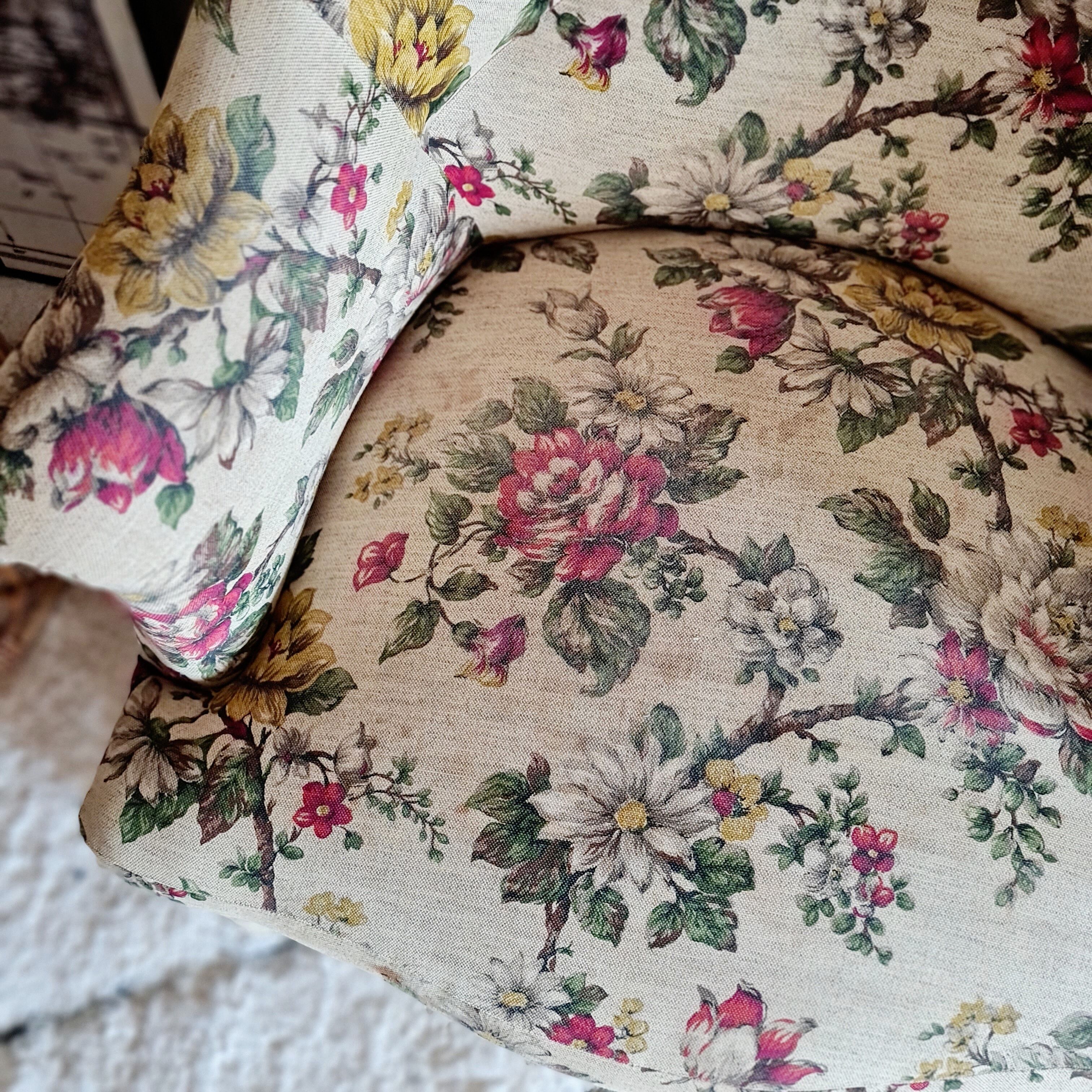 Antique flowered toad armchair