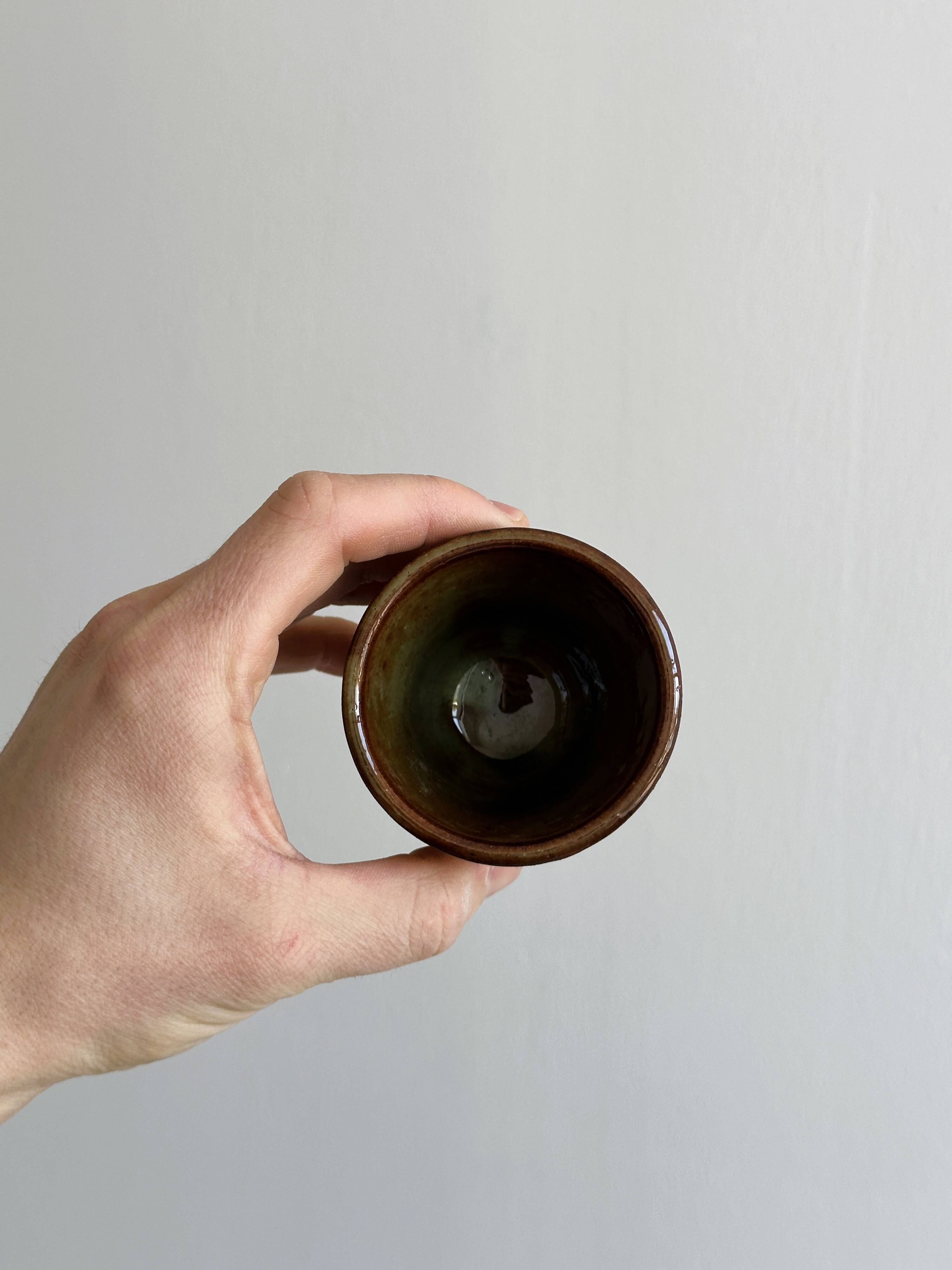 Set of 3 small enamelled ceramic mugs