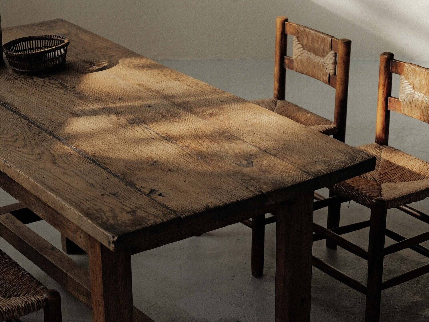 Handcrafted solid oak farmhouse table – France, 1950s