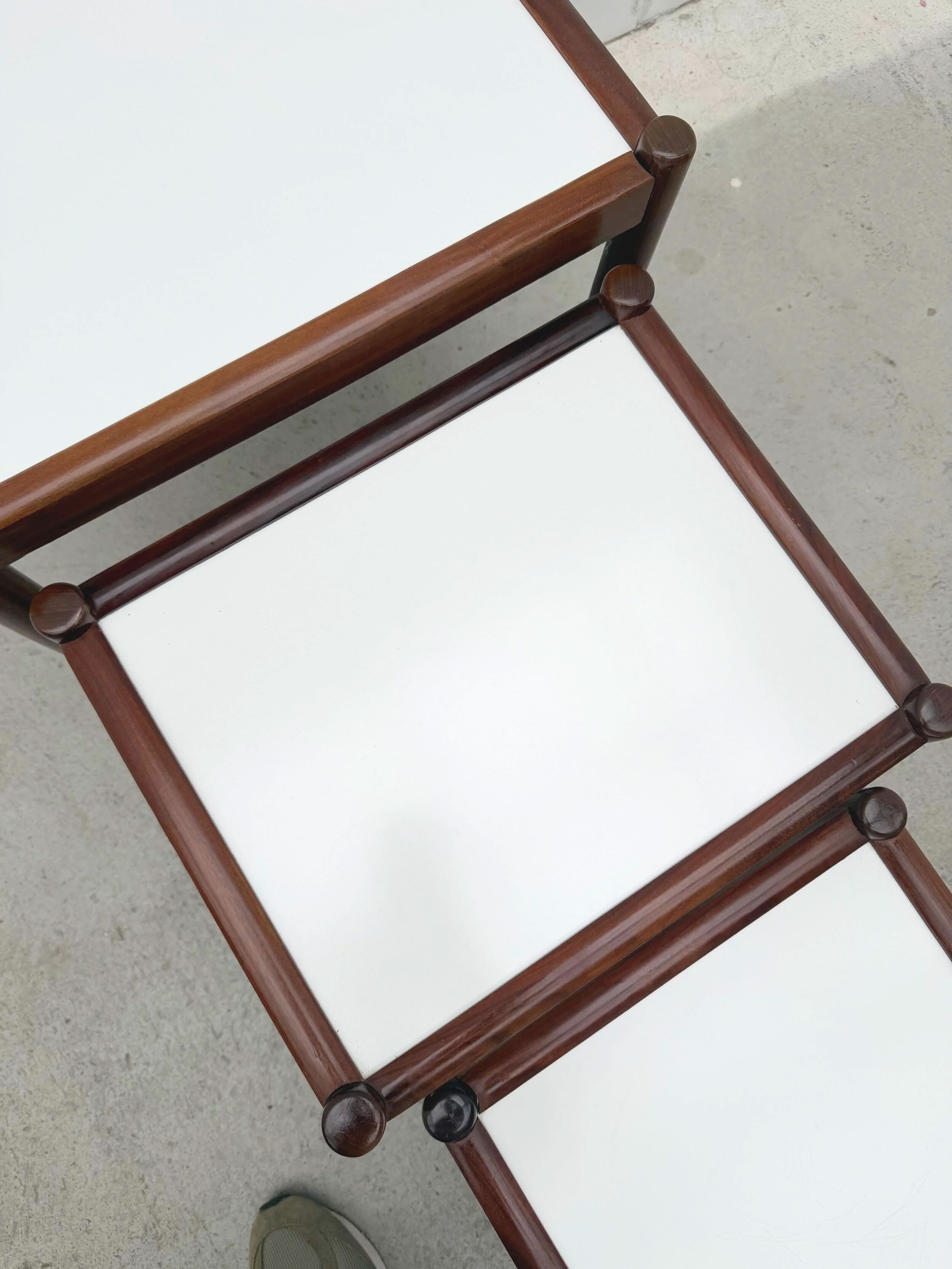Scandinavian nesting tables in rosewood and formica, 1970.