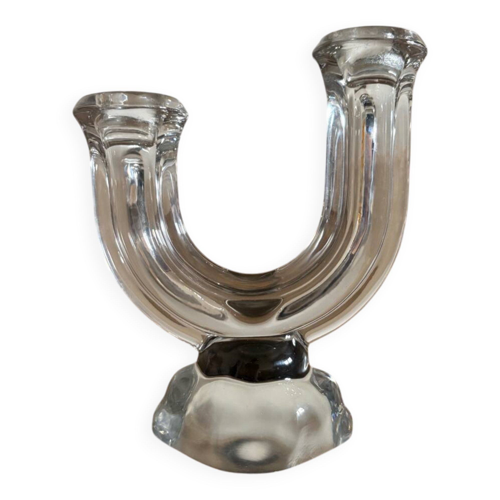 Vintage crystal glass candlestick with two branches.
