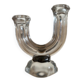 Vintage crystal glass candlestick with two branches.