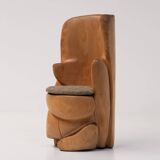 Unique sculptural throne chair in wood, France 1970s