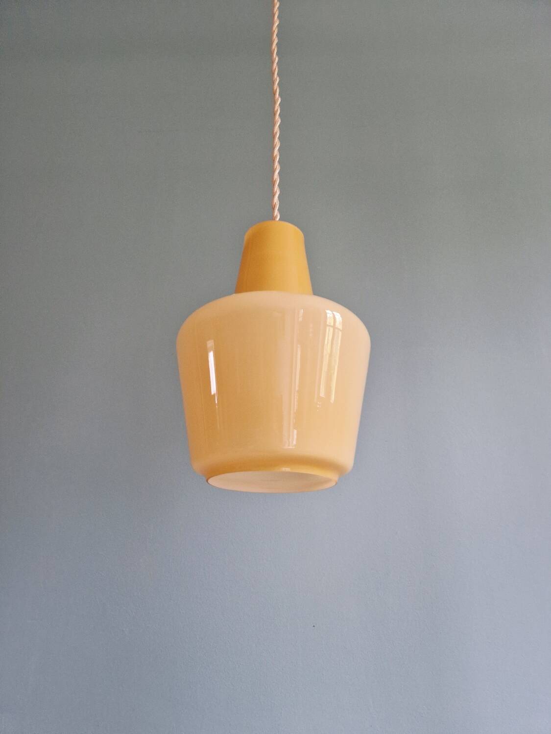 Scandinavian honey-colored opaline pendant light, 1960s