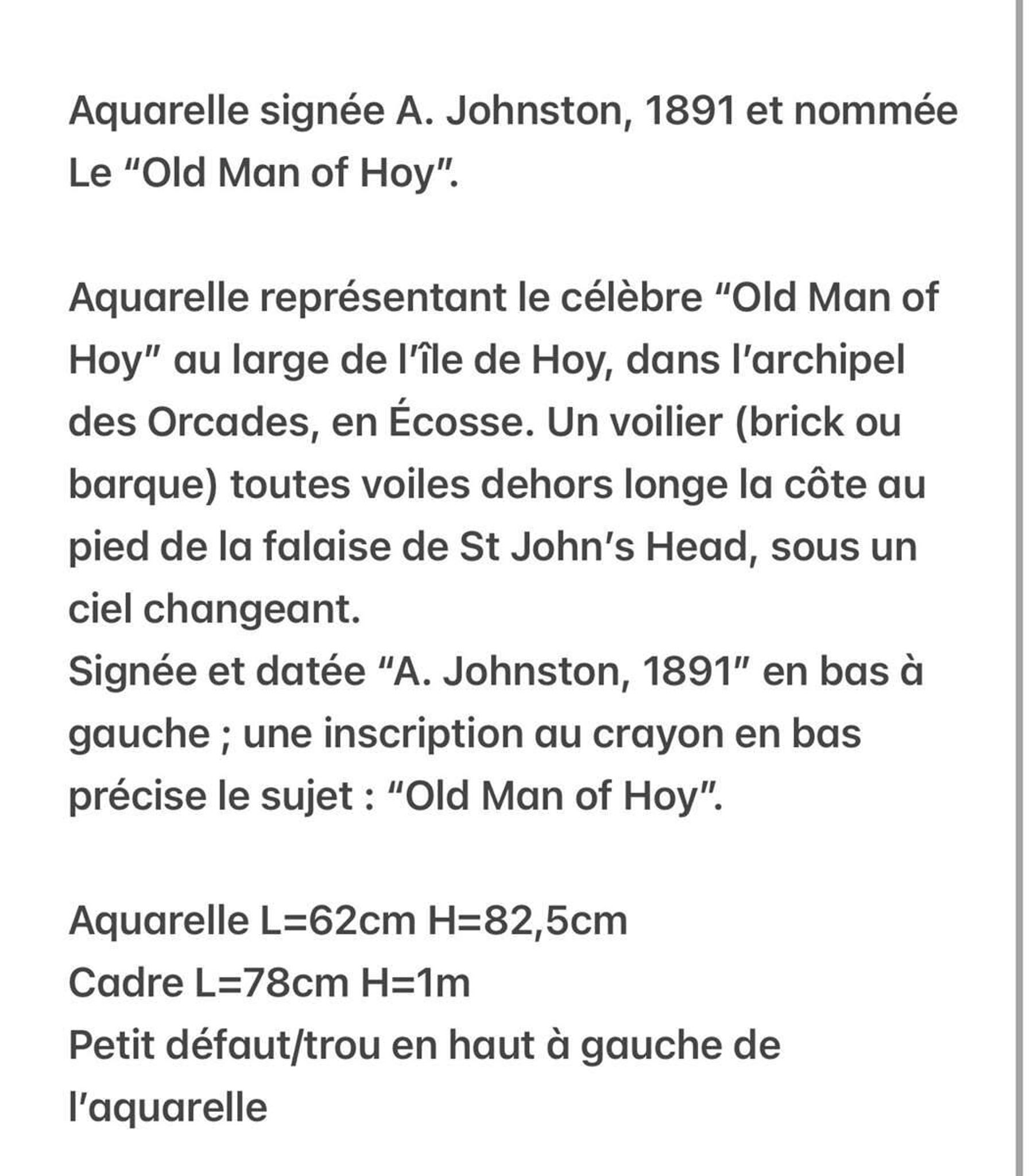 Aquarelle sous verre fin XIXème signée A.Johnston 1891