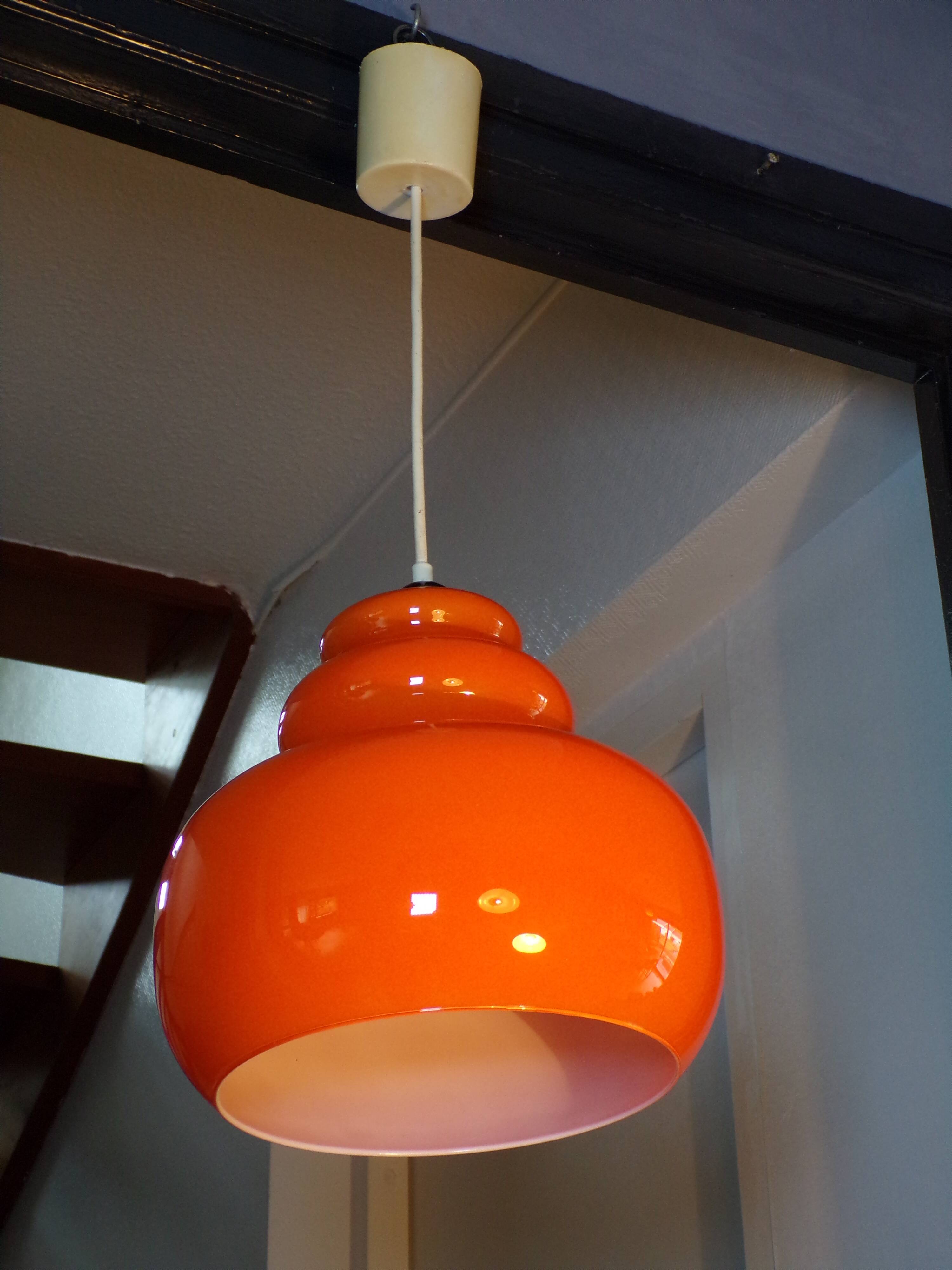 1970 orange opaline pendant light