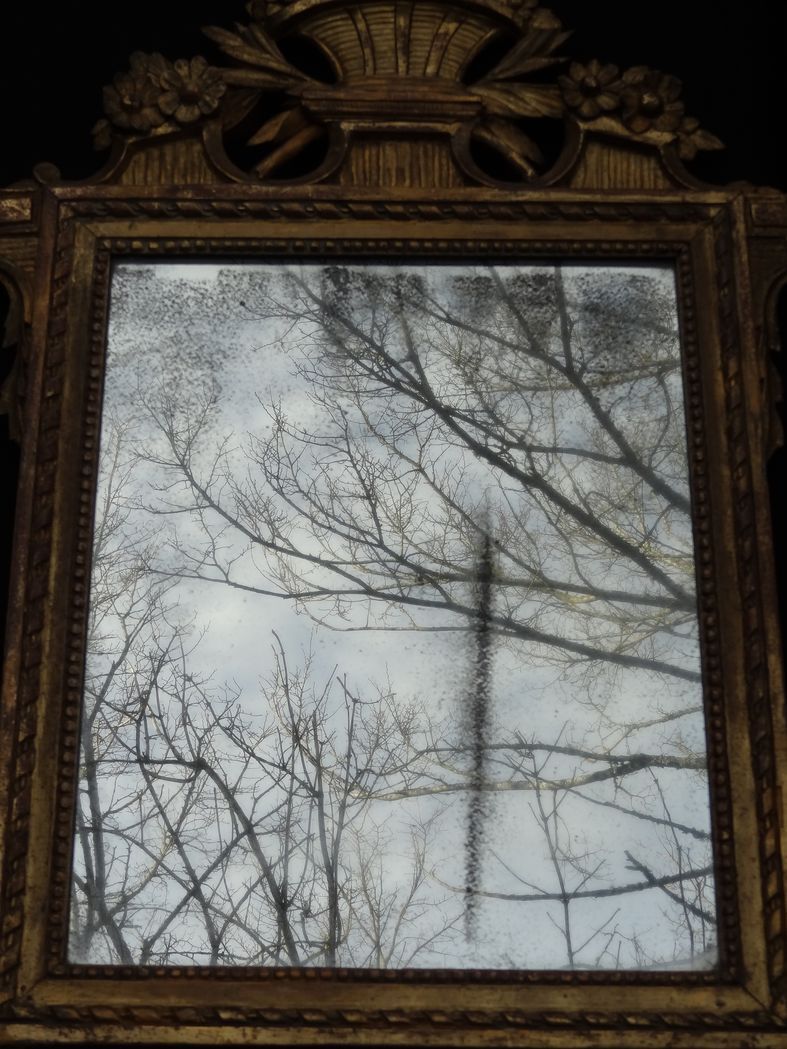 Louis XVI period mirror in gilded carved wood