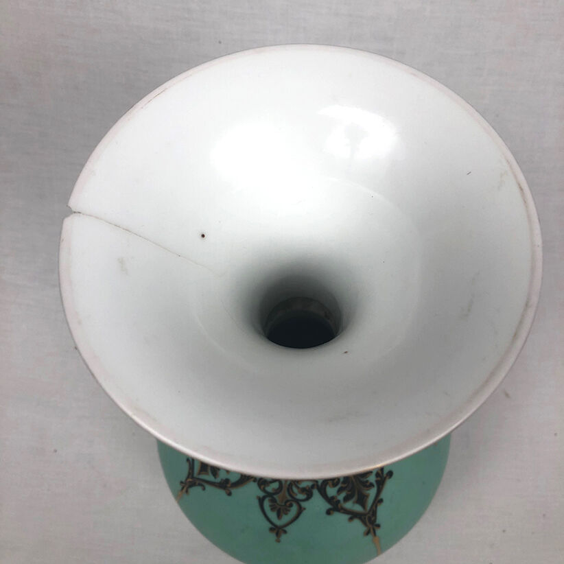 Ball vase with bent barrel in celadon green porcelain, nineteenth