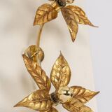 Large double flower wall sconces in brass, Willy Daro style, 1970s.