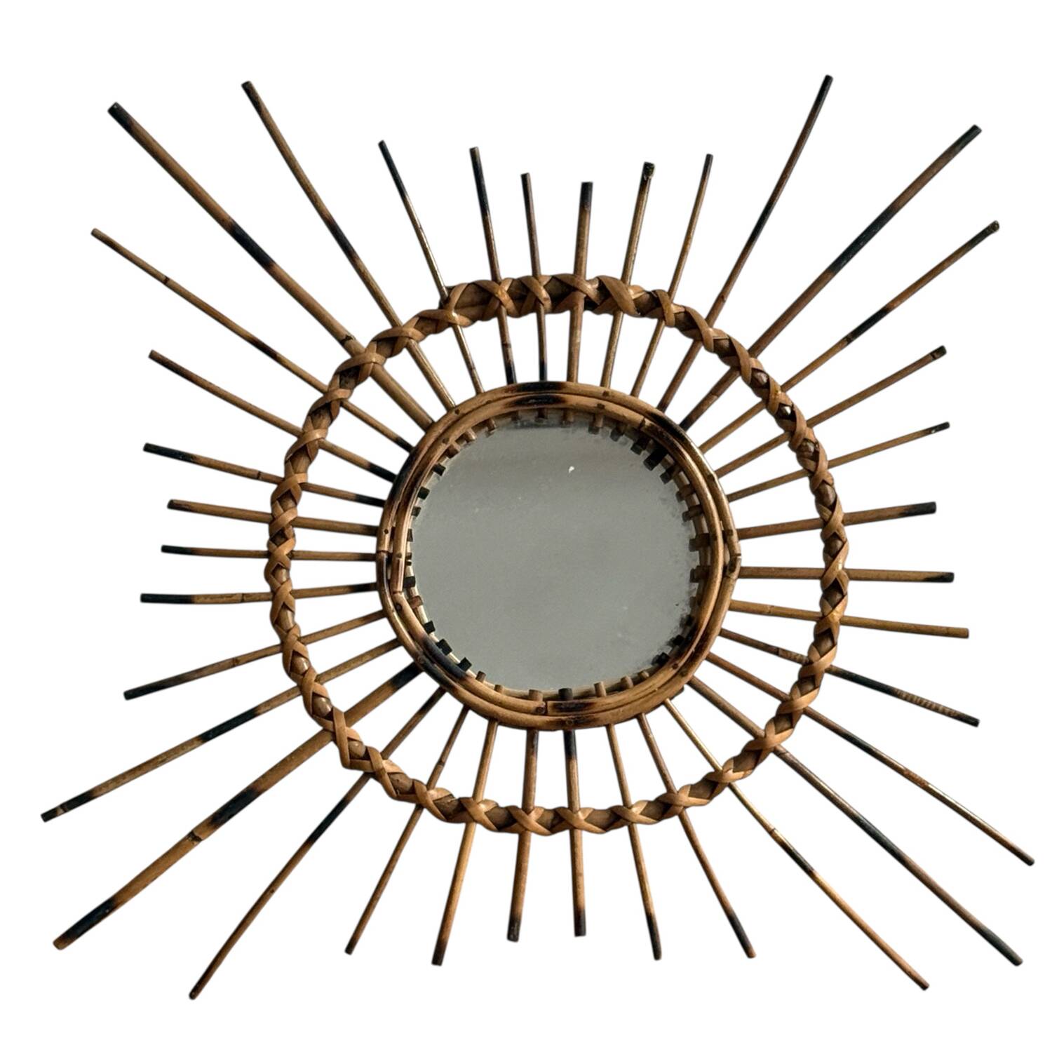 1950s French Artisan Rattan Sun Mirror
