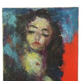 Vintage Abstract Painting on Canvas Nude Woman La Pipe