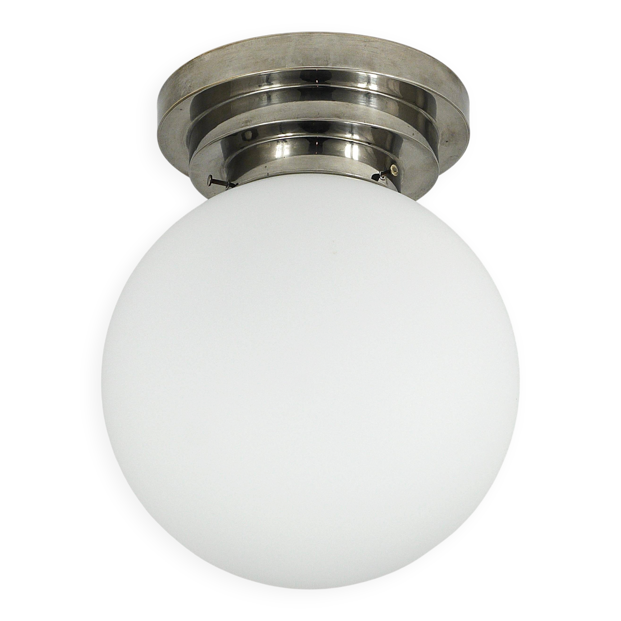 Large opaline glass globe ceiling lamp in Art Deco style.