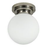 Large opaline glass globe ceiling lamp in Art Deco style.