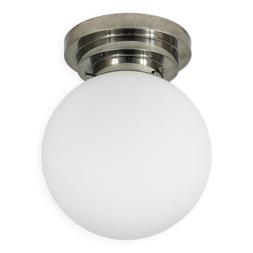 Large opaline glass globe ceiling lamp in Art Deco style.